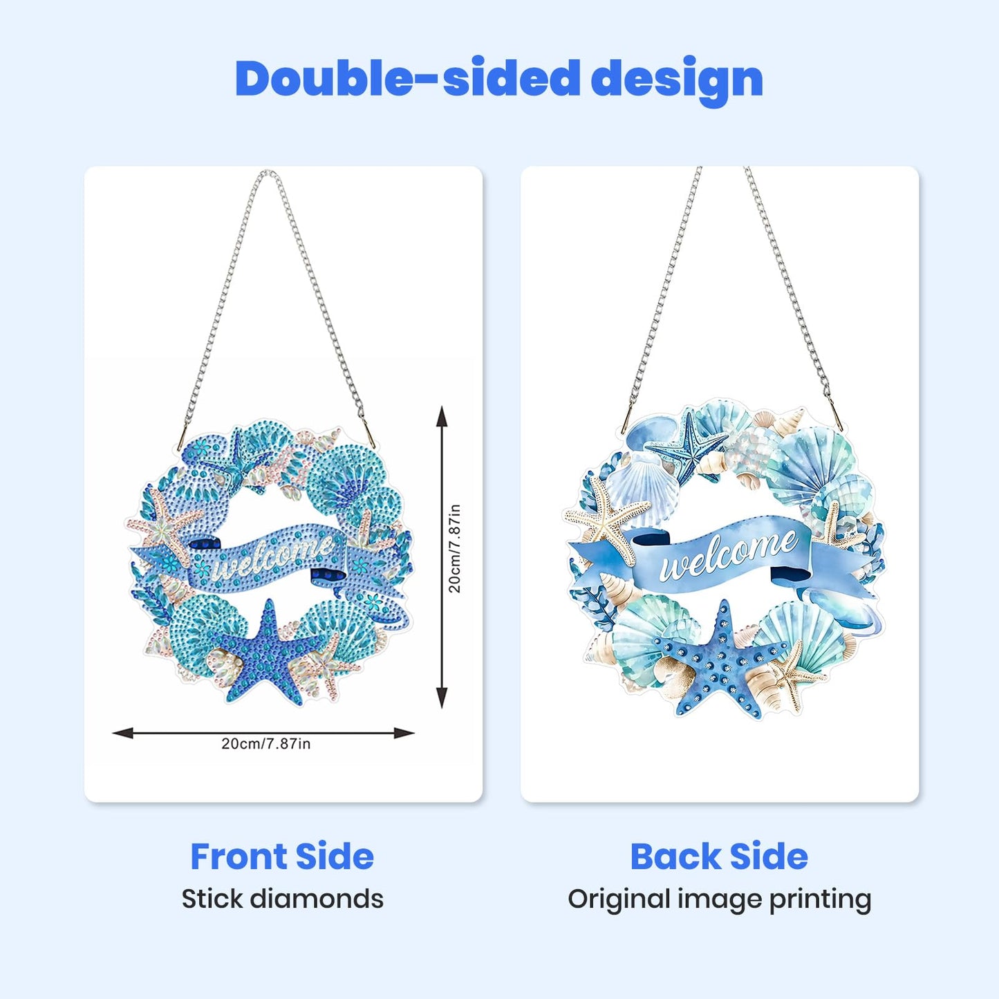 MXJSUA Wreath Seashells Starfish Diamond Painting Art Window Suncatchers, Diamond Art Kits for Adults Hanging Ornaments with Chain, 5D Special Shape Crystal Diamond Pendant Accessories for Decor Gift