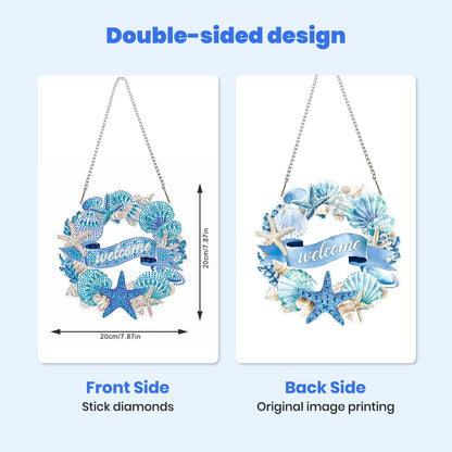 MXJSUA Wreath Seashells Starfish Diamond Painting Art Window Suncatchers, Diamond Art Kits for Adults Hanging Ornaments with Chain, 5D Special Shape Crystal Diamond Pendant Accessories for Decor Gift