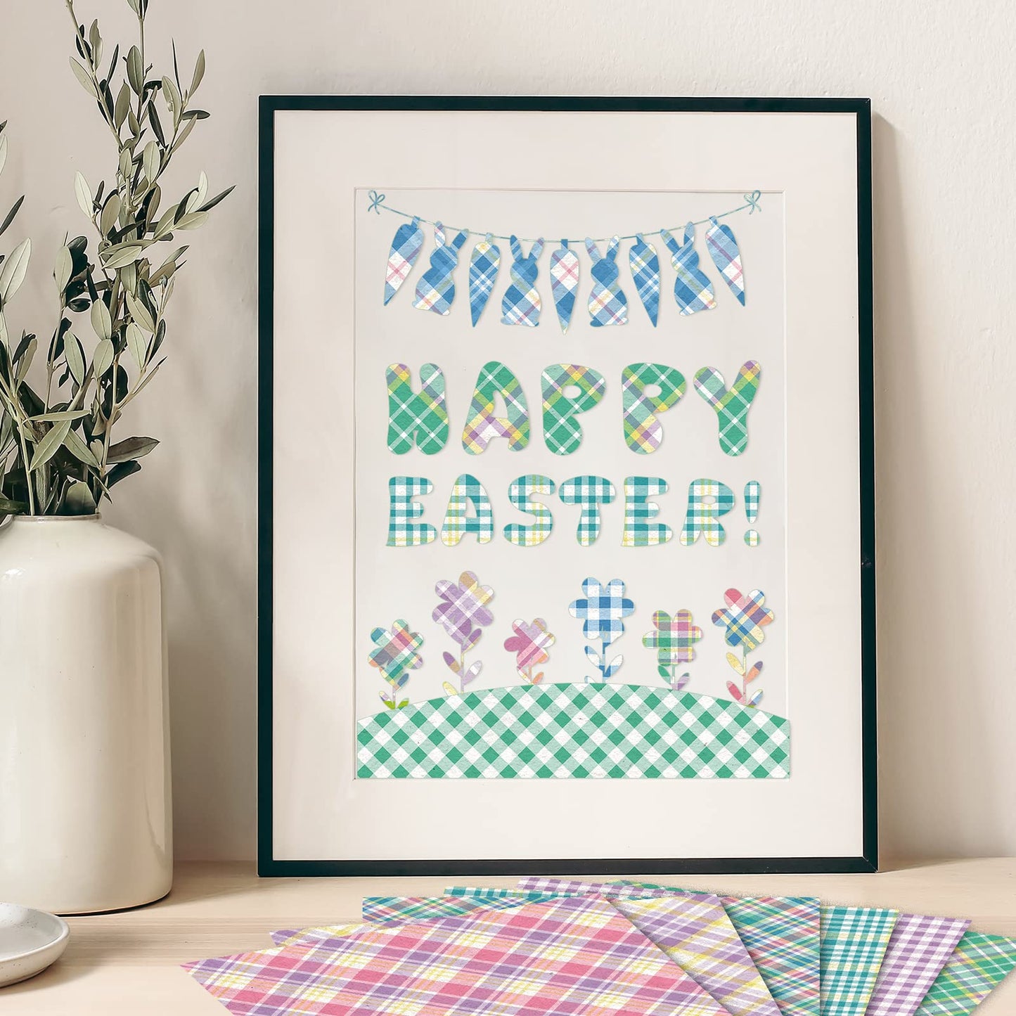 Whaline 24 Sheet Spring Pastel Plaid Pattern Paper 12 Designs Scrapbook Specialty Paper Easter Double-Sided Decorative Craft Papers for DIY Card Making Scrapbook Photo Album Decor, 11.8 x 11.8 Inch