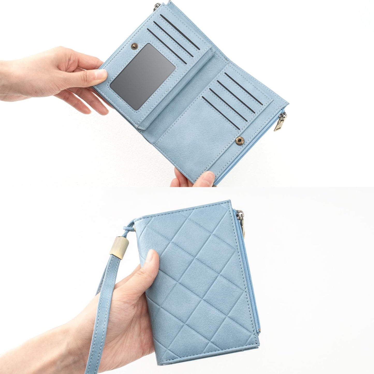 XINNSTAR Small Wallet for Women RFID Blocking Leather Trifold Compact Ladies Wristlet Card Wallets with Dual Zipper Coin Pocket ID Window