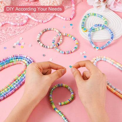 Pandahall 10 Strands 6mm Polymer Clay Beads Colorful Flat Pearlized Heishi for Friendship Bracelet Kit, Necklaces, Earring Jewelry Supplies