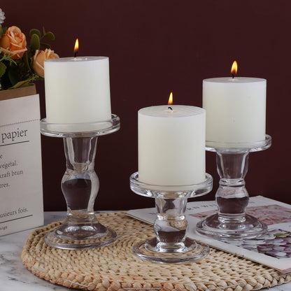 BTGLLAS 6-Piece Set of Glass Candlestick, Crystal Candlestick Holder Holder and Conical Candle, Christmas Candle Holder Decoration, Family Living Room Wedding Candle Holder (Clear 2sets)
