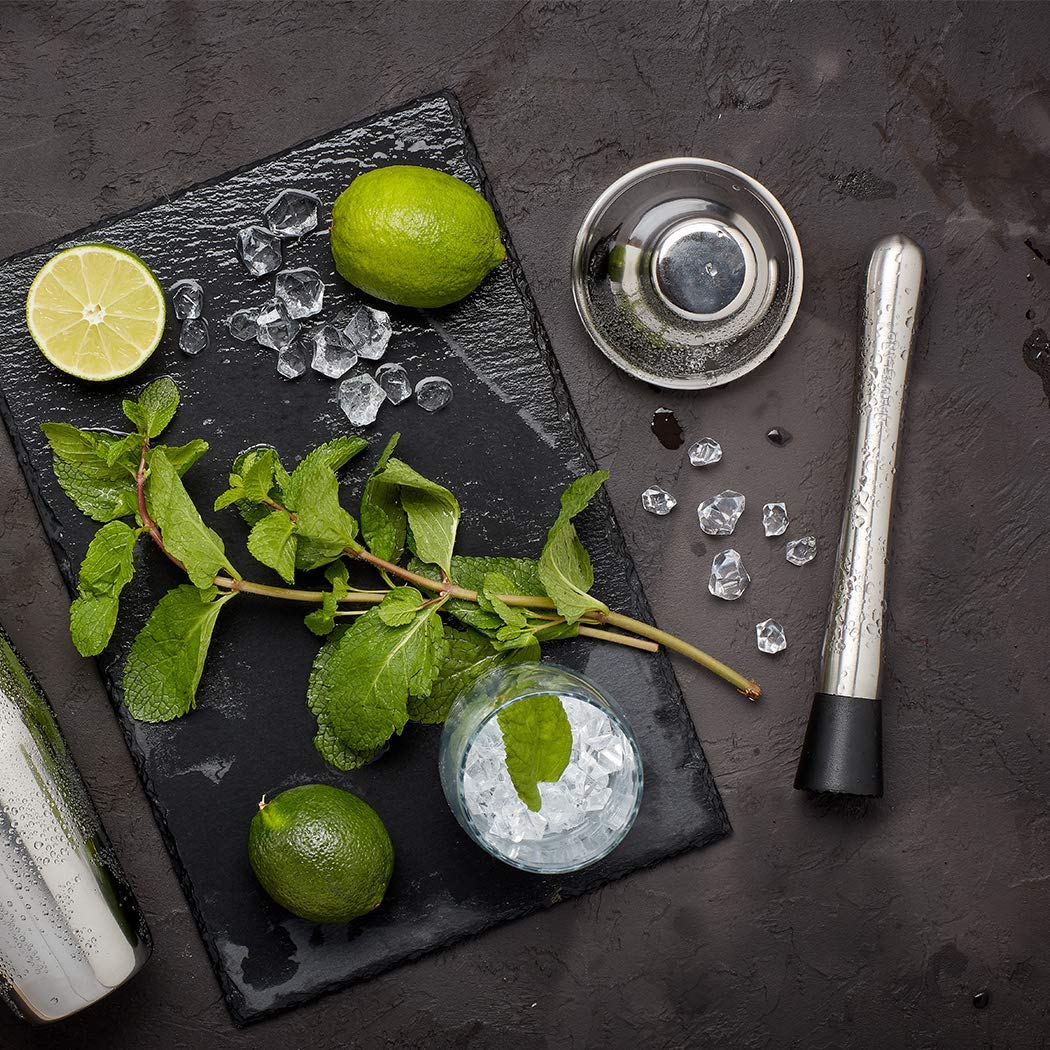 Food-Grad 304 Stainless Steel Cocktail Muddler and Mixing Spoon Home Bar Tool Set -Dishwasher Safe - Create Delicious Mojitos and Other Fruit Based Drinks (8 inch)