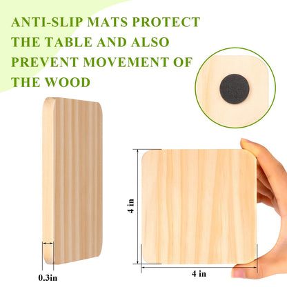 46Pcs Unfinished Wood Coasters-4" Unfinished Natural Wood Slices for Crafts Round with Non-Slip for Wedding Decoration/Blank Coasters Wood Kit DIY Architectural Models Drawing Painting Wood Engraving