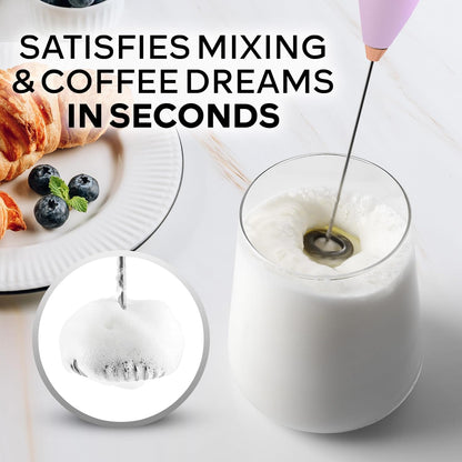 Zulay Kitchen Milk Frother Wand - Ultra-Fast Electric Whisk for Coffee & Lattes - Lilac & Rose Gold
