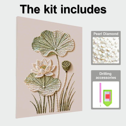DIY Diamond Pearl Painting Kit for Adults, Flower 3D Pearl Painting Craft with Wooden Frame 40x50cm, Beginner Friendly Home Wall Decor Art, Gift for Women Men Housewarming (Lotus)