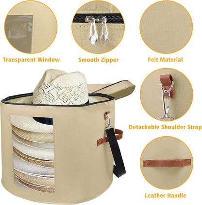 Large Hat Storage Box for Women & Men, 19" D x 17" H Foldable Round Organizer with Dustproof Lid for Travel