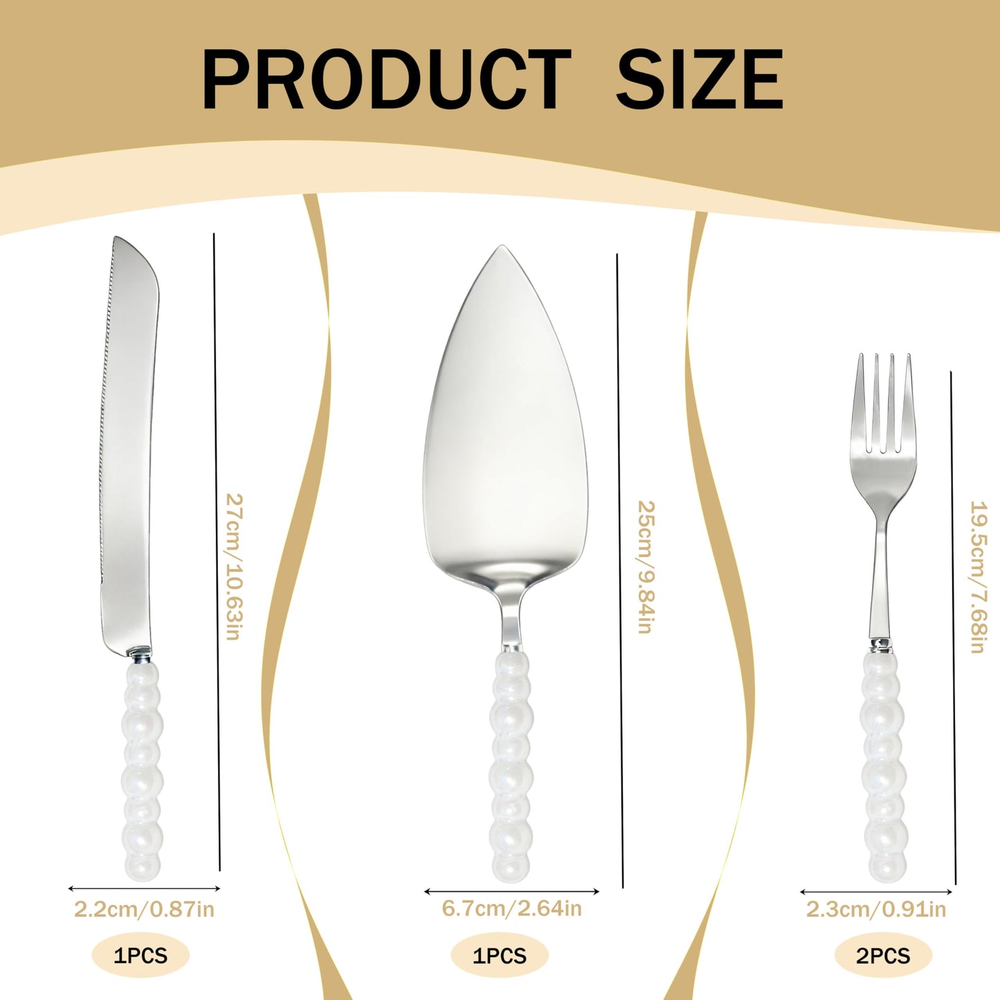 TRILVIX Wedding Cake Knife and Server Set, Elegant Ceramic Pearl Handle Cake Cutting Set for Wedding, Stainless Steel Cake Cutting Set, for Weddings, Anniversaries, and Engagement Gifts for Couples