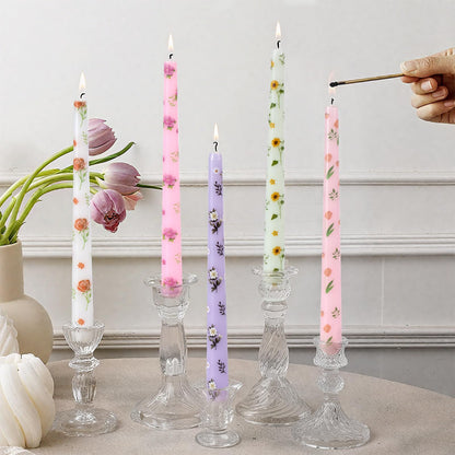 Taper Candles,10 inch 2pc Pink Tapered Candles with Tulip Printed, Unscented and Smokeless Long Burning Candles,Tall Candlesticks with Cotton Wicks,Ideal for Weddings, Home Décor