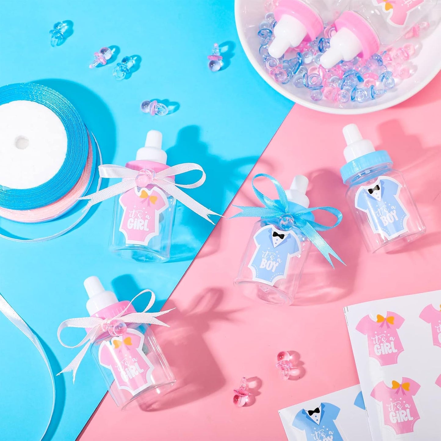 162 48 48 64 2 Pcs Gender Reveal Baby Shower Favors Mini Milk Bottles Plastic Baby Candy Bottle Mini Pacifiers Tiny
