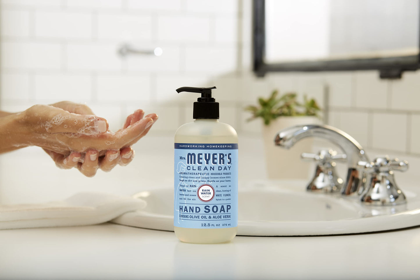 MRS. MEYER'S CLEAN DAY Hand Soap, Made with Essential Oils, Biodegradable Formula, Rain Water, 12.5 fl. oz - Pack of 3