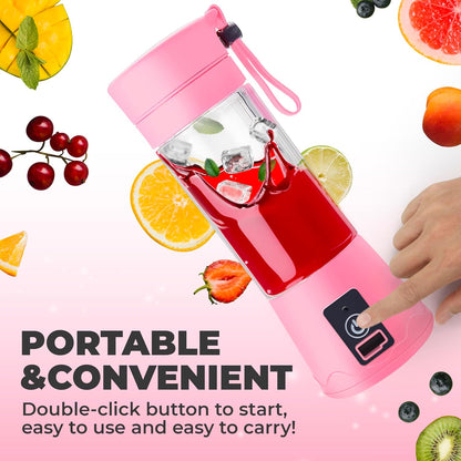 Portable Blender, Compact USB Rechargeable Personal Travel Blender for Smoothies, 380ml, Pink