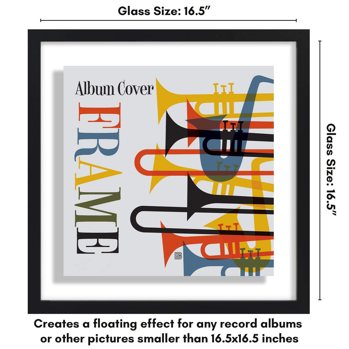 Americanflat 16.5x16.5 Album Cover Frame with Shatter-Resistant Glass - Signature Float Collection - Square Frame Made of Engineered Wood - Floating Frames for Wall Display - Black