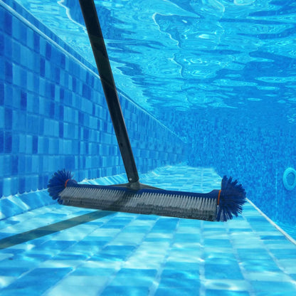 17.5" Poolvio Professional Floor & Wall Pool Cleaning Brush with Tough Around Nylon Bristles, EZ Clip Aluminum Handle