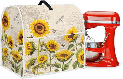Sunflower Dragonfly Dust-proof Cover for Kitchen Aid Mixer, Water-resistant with 2 Pockets for Accessories, Easy