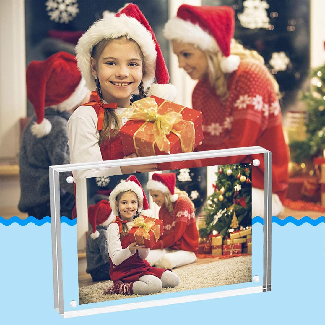 ILYXY 2 Pack Acrylic Frame 6x6, 20% Thicker, 24mm Thick Frameless Clear Square Picture Frame, Double Sided Magnetic Photo Frame, Free Standing Desktop Display Stand Acrylic Picture Frames