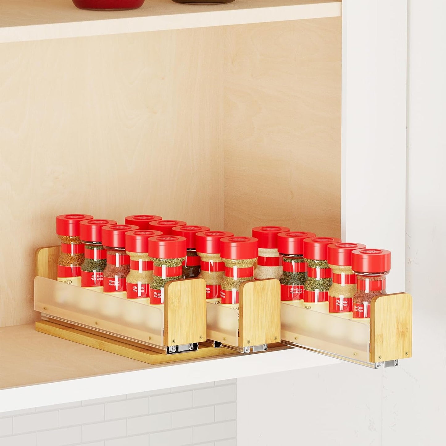 7.6" 3 Drawers(2" 1-Tier, SpaceAid Bamboo Pull Out Spice Rack Organizer for Cabinet, Heavy Duty Slide Out Seasoning