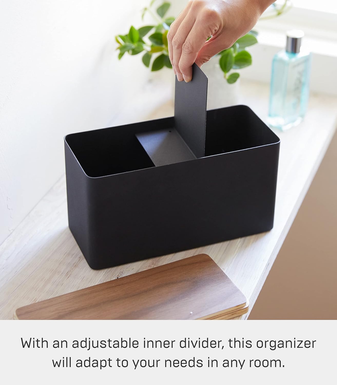 YAMAZAKI Countertop Organizer, Steel + Wood Storage Case, One Size, Black