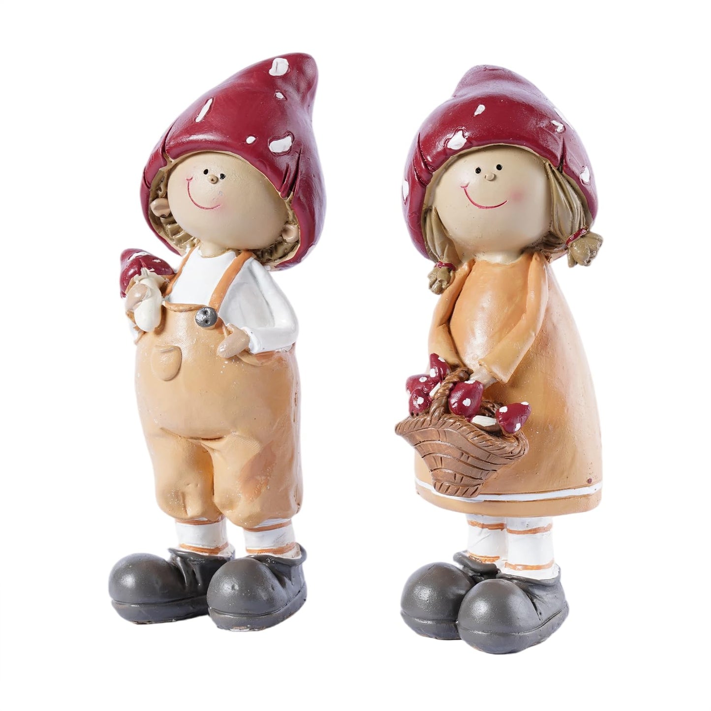 Brizoria 2-Piece Mushroom Decor Fairy Garden Accessories Outdoor Resin Cute Boy and Girl Figurines Whimsical Garden Statues Miniature Fairy Garden Supplies for Patio Yard Lawn Home
