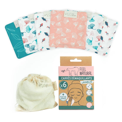 Set of 6 Square Makeup Removers with Feel Natural Wash Nets