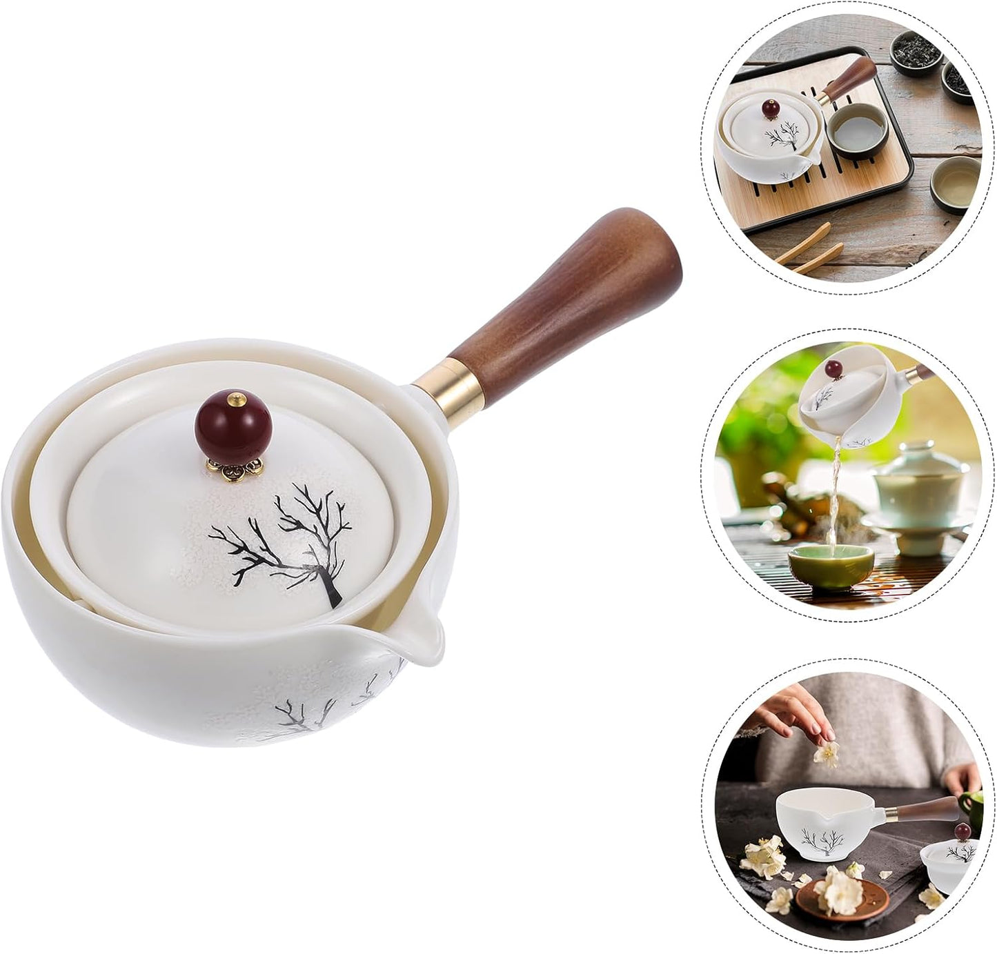 HEMOTON Tea Maker - Ceramic Side Handle Jug for Turkish Household Tool Set, Mini Insulated Tea Kettle