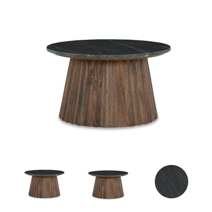 Signature Design by Ashley Ceilby Contemporary Marble Accent Cocktail Table, Black & Dark Brown