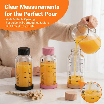Luxfuel Glass Juice Bottles with Lids 12oz, 6 Pack – Borosilicate Glass Bottles for Juicing, Smoothies, Water & Beverage Storage, Stainless Steel Lids, Reusable, Leakproof, Heat-Resistant, BPA-Free