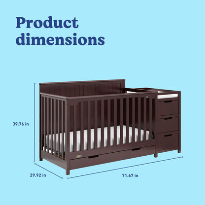 Graco Hadley 5-in-1 Convertible Crib & Changer – GREENGUARD Gold Certified, Fits Standard Crib Mattress, Converts to Toddler Bed and Full Bed, 4 Adjustable Mattress Heights (Espresso)