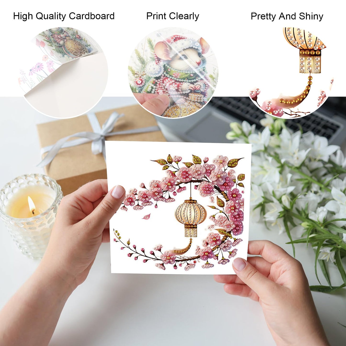 JZHYOAN 6 Packs Flower Diamond Painting Greeting Cards Kits for Adults DIY Diamond Art Birthday Card with Envelopes Gem Art and Craft Card Making Kits for Birthday Holiday Gift Butterfly