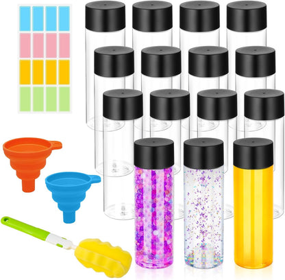 16 Pack 12 oz 350 ml) DI QIU REN Clear Plastic Bottles Empty Sensory Bottles with Caps Reusable Juice Bottles Drink