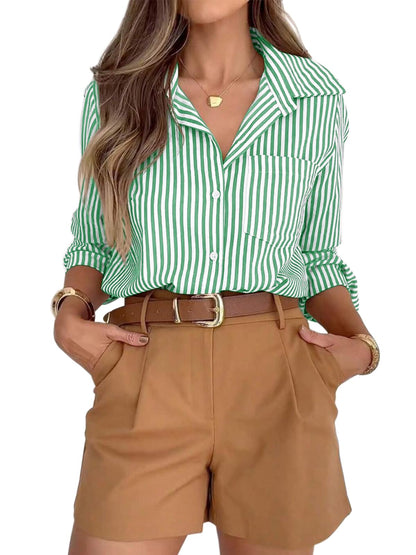 siliteelon Striped Button Down Shirts for Women Dress Shirts Long Sleeve Casual Collared Office Work Shirt with Pocket