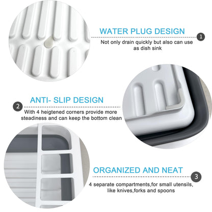 Collapsible Dish Drainer with Drain Plug and Swivel Spout, Space-Saving, Portable Dish Rack for Kitchens, RVs, Campers and Travel Trailers