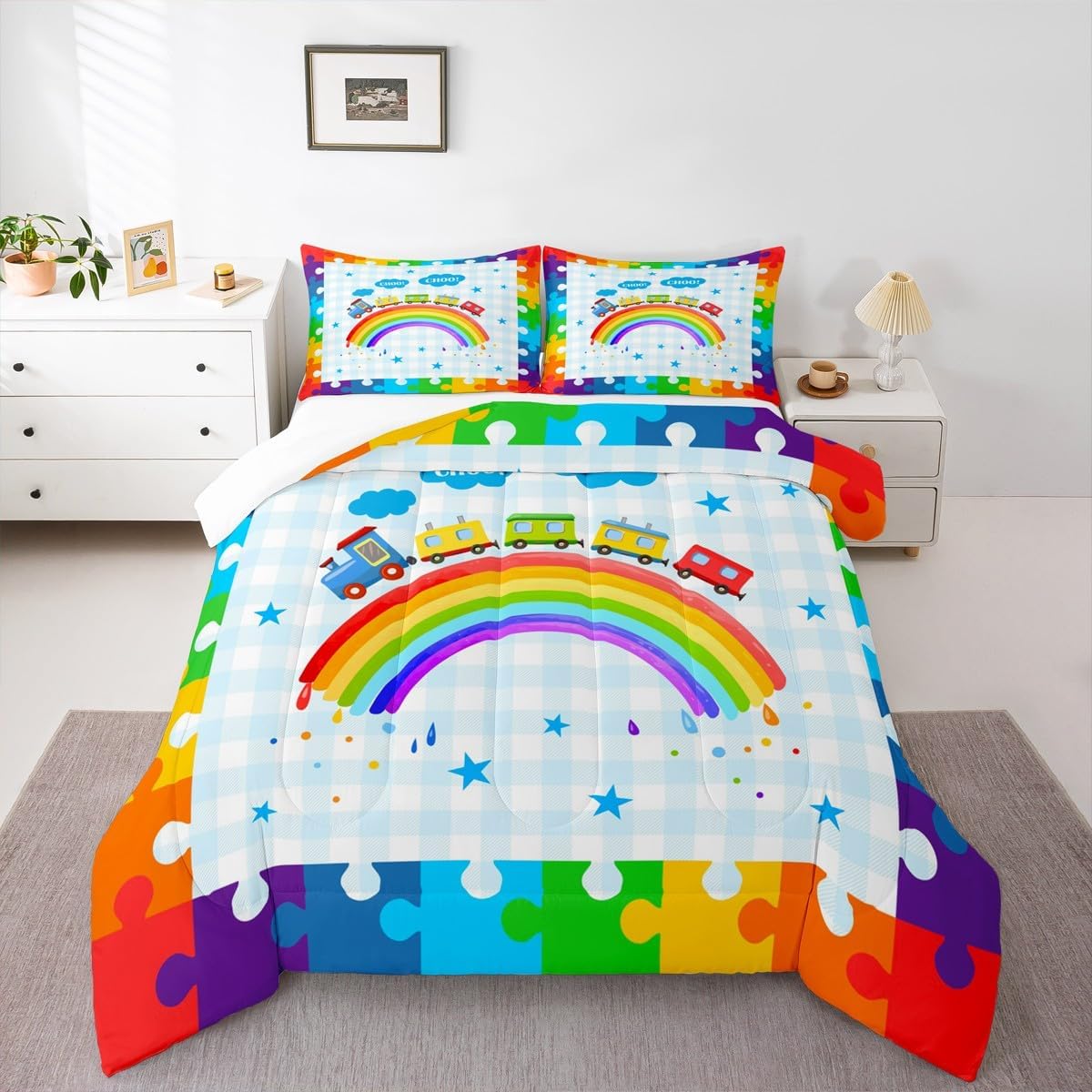 Set Set,Boys Insert,1 Homewish Cartoon Trains Kids Comforter Twin Size,Cute Choochoo Vehicles Bedding Girls Adults Room