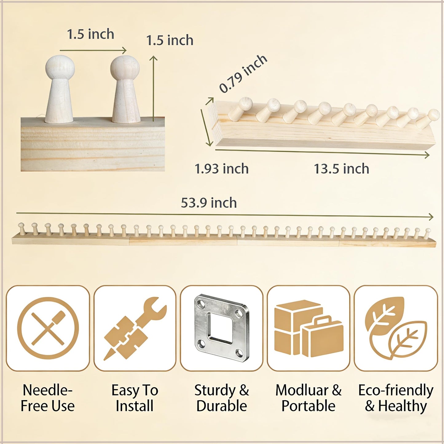 FOBEVTEF 53.9'' DIY Chunky Knit Blanket Loom, Wooden Loom Frame for DIY Throw Blankets, Adjustable Size Hand Knitting Kit | No Needles Required | Foldable & Portable | Beginner Friendly Yarn Craft
