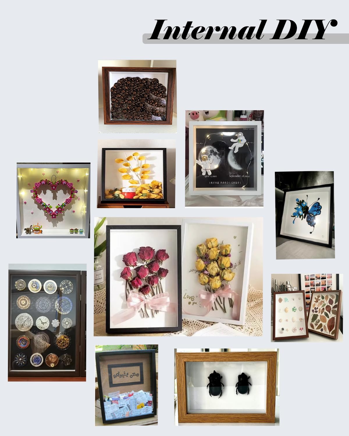 8"x8" Shadow Box Display Frame with Slot,Top Loading Adventure Archive Case, MDF & Acrylic Panel, for DIY 3D Travel Memories Tickets Pictures Dry Flowers Awards Medals Piggy Bank, Black