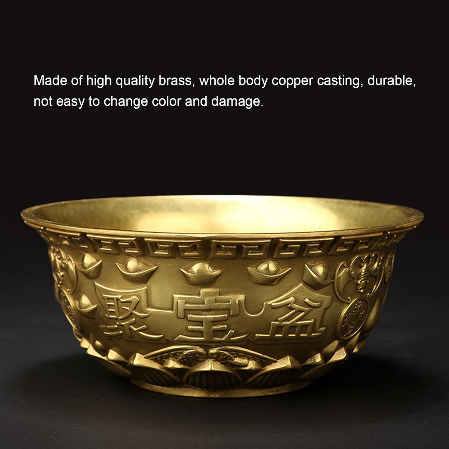 Brass Treasure Bowl Feng Shui Ornaments, Wealth Good Luck Prosperity Bowl Craft Collectible Figurines for Home Office