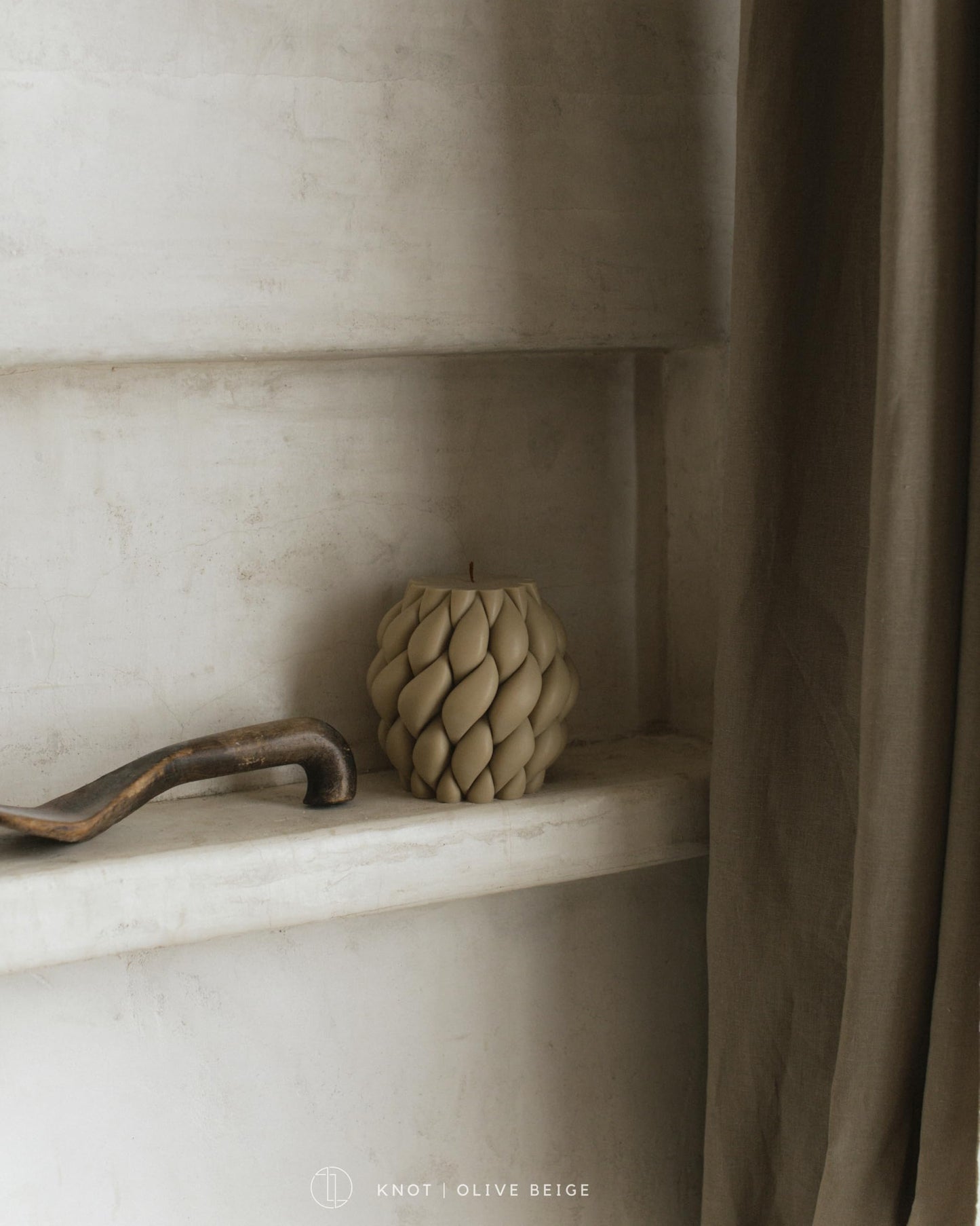 LAWA Knot Ball Candle - Large Beautiful Handmade Pillar Scented Soy Wax Elegant Bubble Aesthetic Candle Housewarming Gift Home Room Shelf Decor Idea Olive Beige