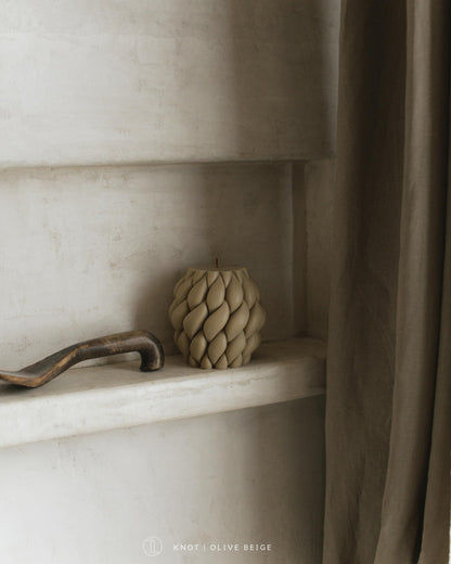 LAWA Knot Ball Candle - Large Beautiful Handmade Pillar Scented Soy Wax Elegant Bubble Aesthetic Candle Housewarming Gift Home Room Shelf Decor Idea Olive Beige
