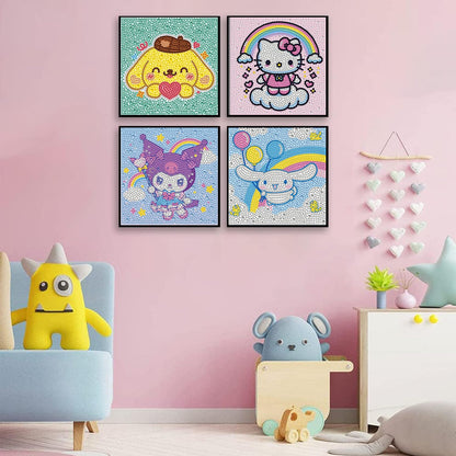 YSUNETER Diamond Painting Kits for Kids Beginner - 4 Pack DIY 5D Full Drill Diamond Art Kits for Children, Cute Animals Round Crystal Rhinestone Gem Art Crafts Home Wall Art Decor 5.9 x 5.9 Inches