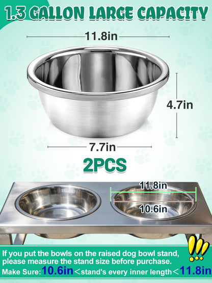 2pcs 1.3 Gallons Large Dog Water Bowl - Rustproof Stainless Steel Dog Bowls, Easy to Clean Metal Food Bowl for Medium Large Dogs Indoor Outdoor