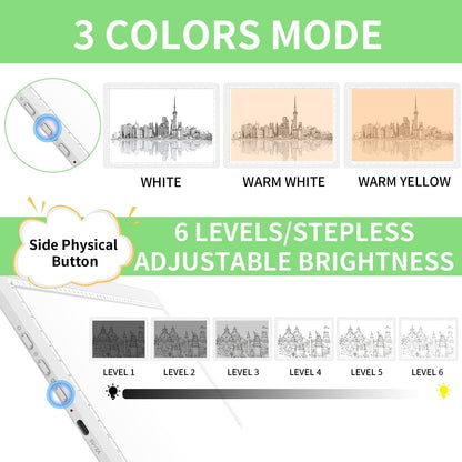 KOBAIBAN A3 Magnetic Light Box for Tracing, Rechargeable Diamond Art Light Board with Side Physical Buttons, 3 Color Light Modes Super Bright Light Pad for Diamond Painting, Weeding Vinyl (White)