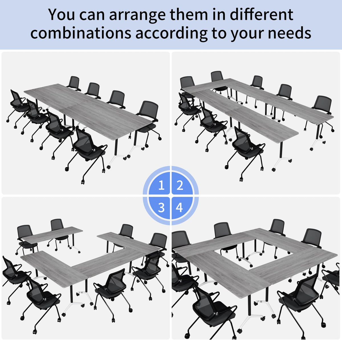ZanyCajole Conference Room Table, Folding Conference Table with Silent Wheels, Modular Flip Top Mobile Training Tables for Office, Training Room, Meeting Rooms, School, 2-16 Person (4, Grey, 55.1in)