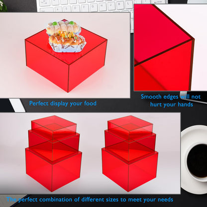Bouiexye 3Pcs Red Buffet Risers Acrylic Boxes Display Food Risers for Buffet Table Platter Parties Weddings Catering Dessert Collectibles Figures Show (6''x7''x8'')