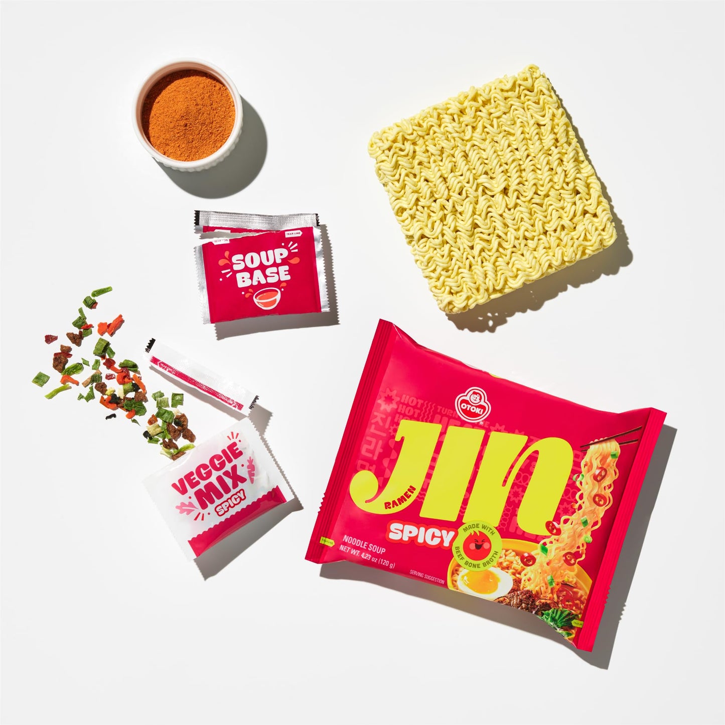OTOKI Jin Ramen Spicy Flavor, 4.23 oz (Pack of 18) - Authentic Korean Instant Noodles, Rich and Savory Broth, Quick and Easy Meal