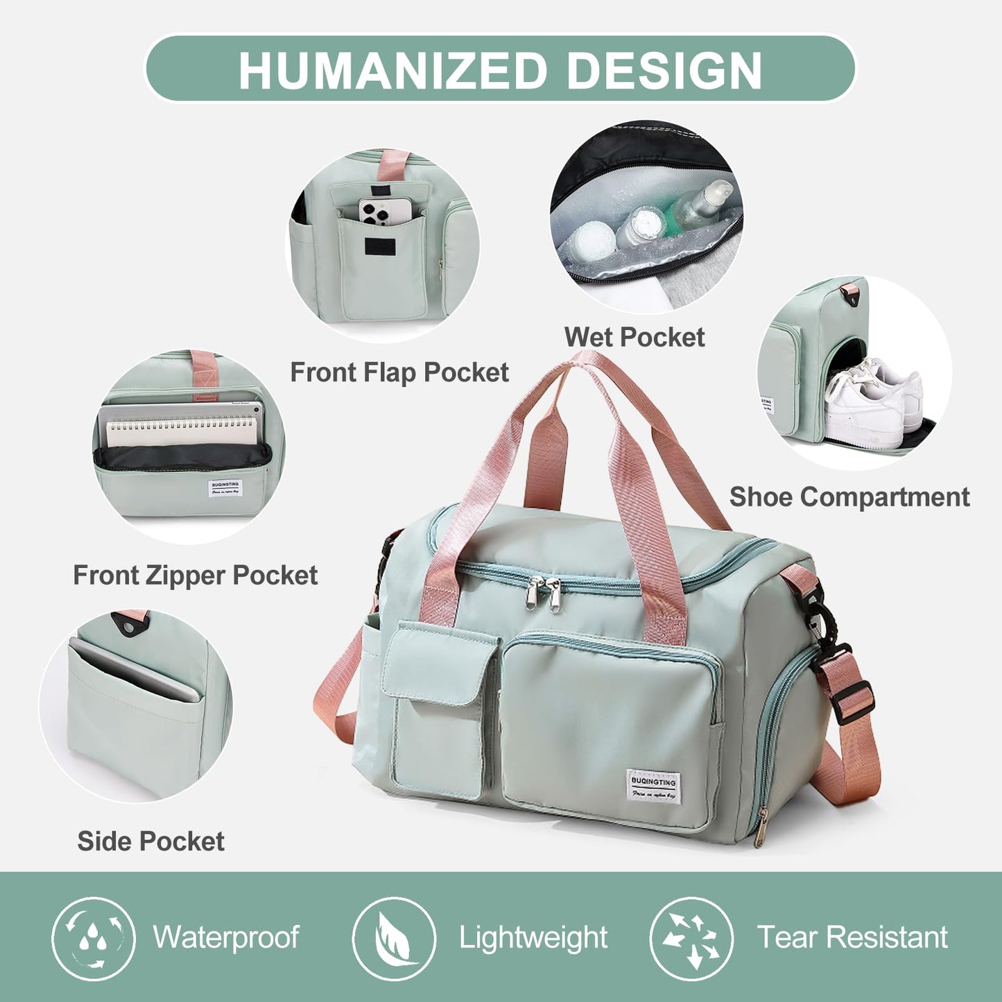 BEULPTN Bag&Toiletry Bag, 05#Green, Gym Bag & Toiletry Bag