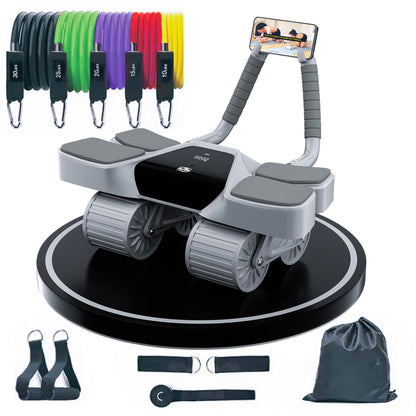 2025 New 4-Wheel Abdominal Roller with Elbow Support : Latest Upgraded High-Performance Exercise Machine With Automatic Rebound, Multi- layered Anti-Slip Design with Calorie Counting LCD Screen