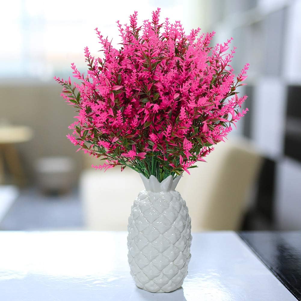 GREENRAIN 8 Bundles Artificial Lavender Flowers, UV Resistant Faux Plastic Plants for Garden, Porch, Window Box Décor