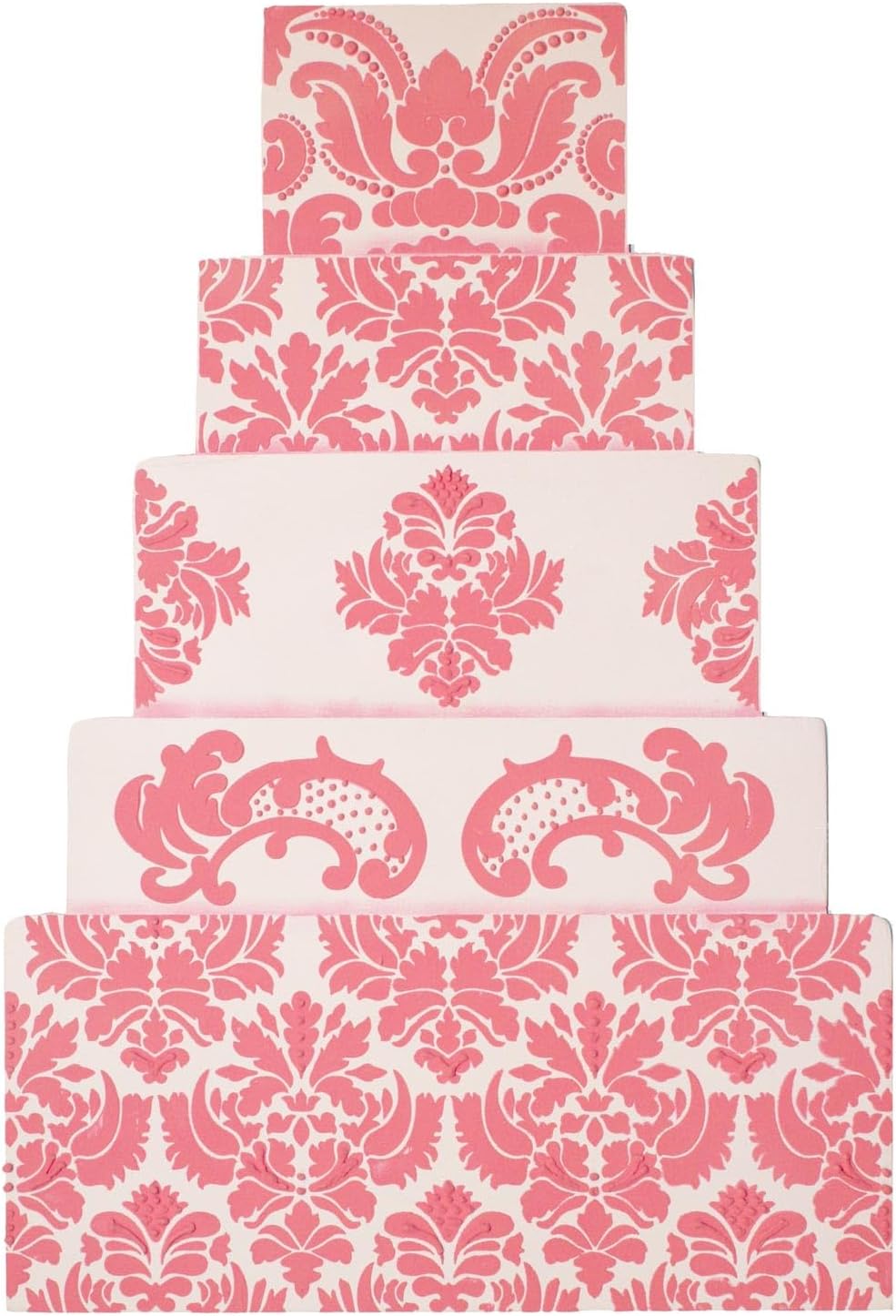 Designer Stencils C405 Damask Cake Tier, 5 Cake Stencil, Beige/semi-transparent, 3.1" x 13.5"