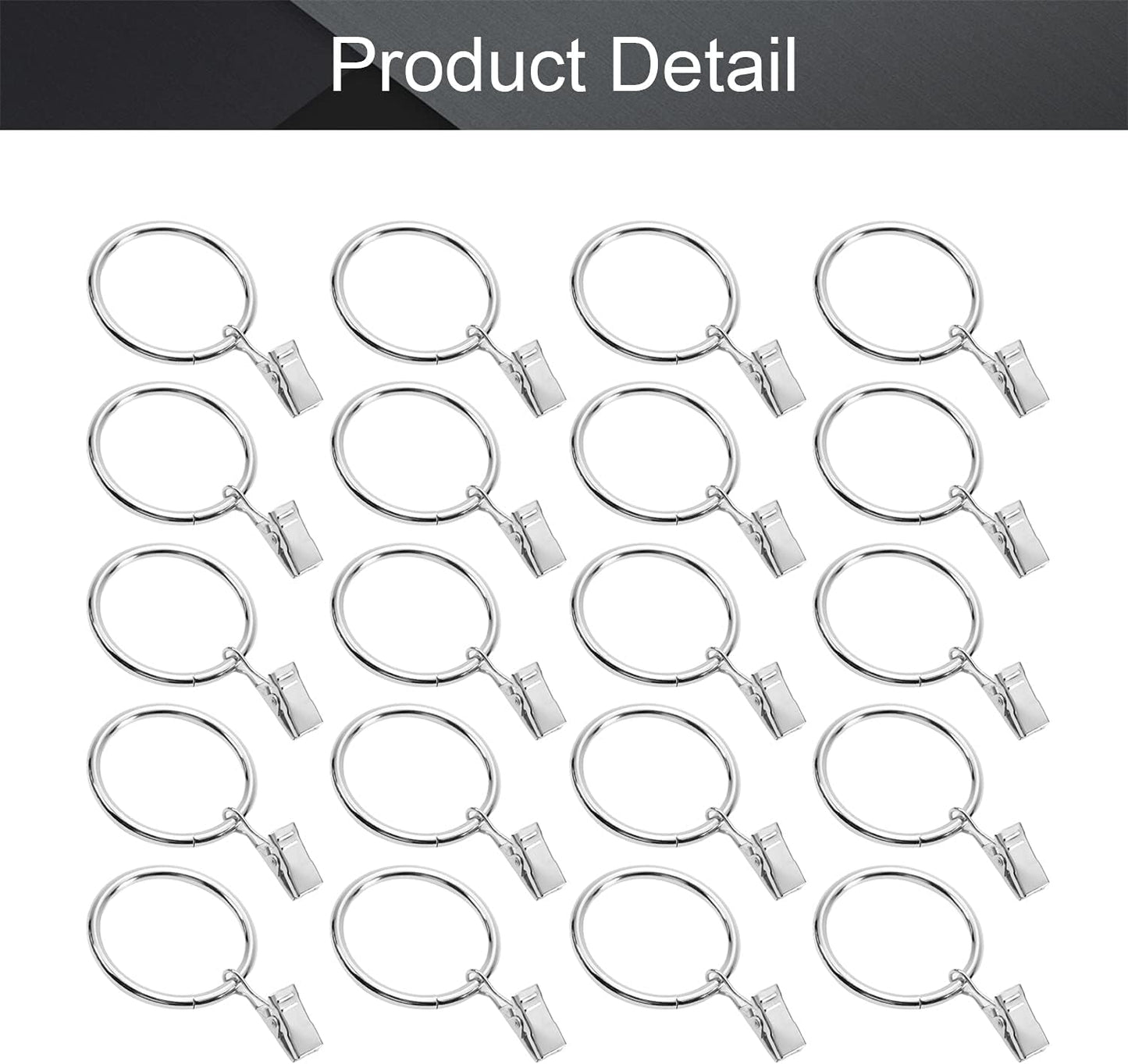 MroMax 24Pcs Silver Curtain Clip Rings with Hooks for Window Curtain Rods, 1.5" Inner Diameter