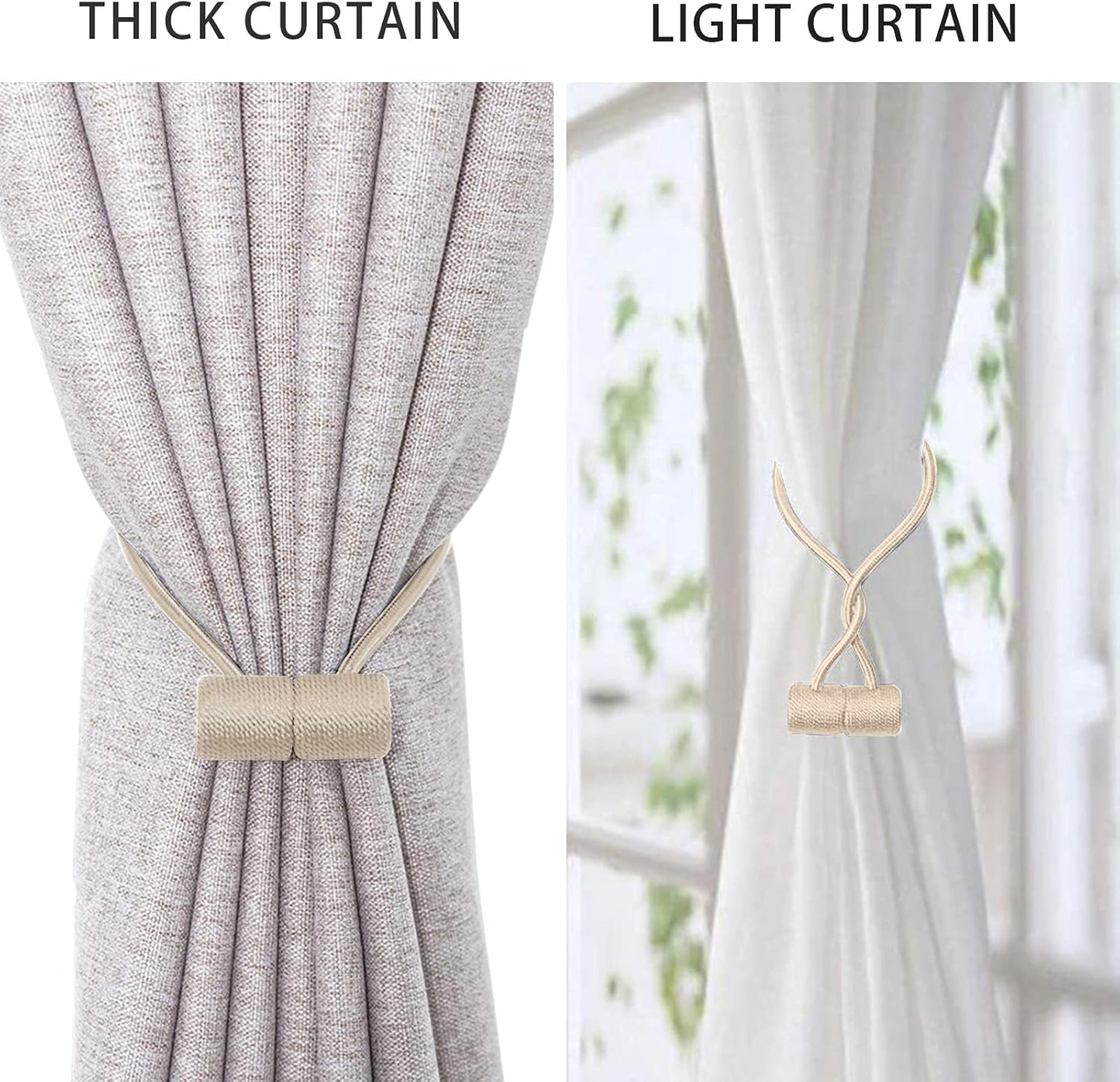 Curtain Tiebacks Clips, Strong Magnetic Tie Band for Home Office Decorative Drapes, 2PCS, Beige